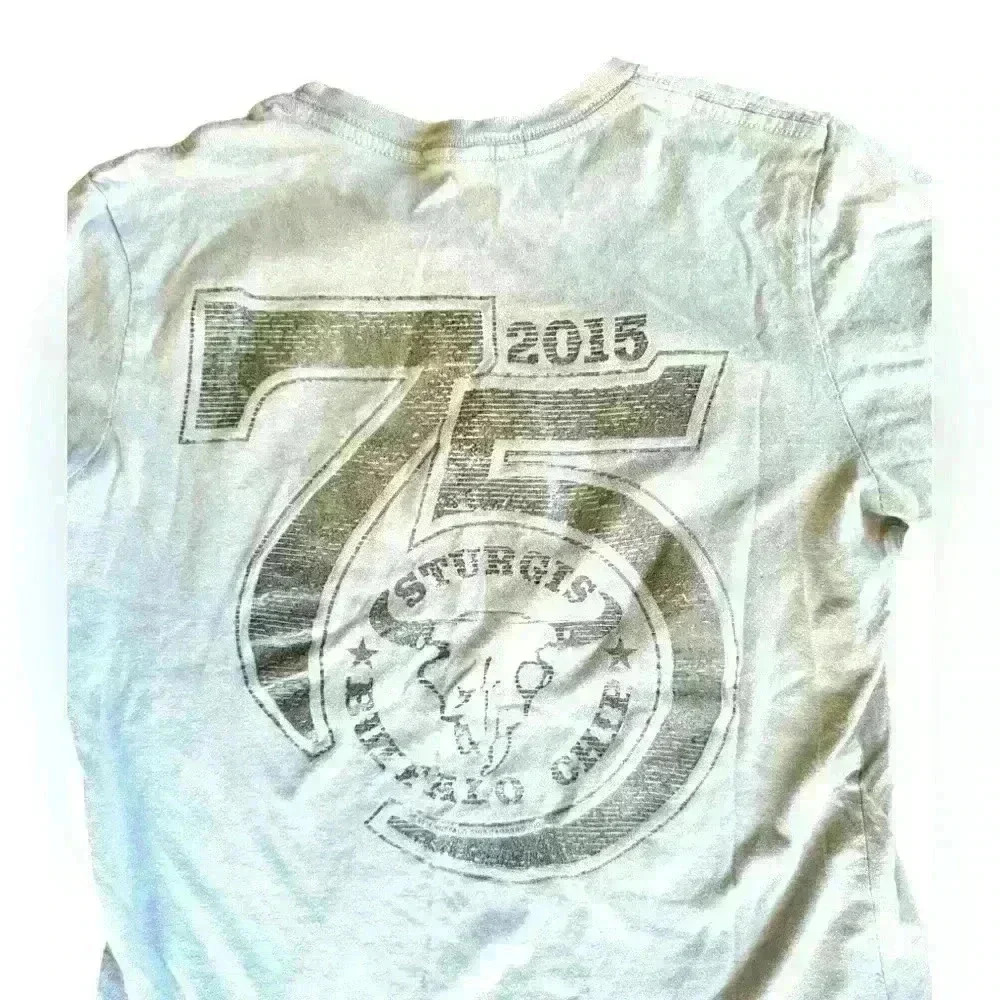 2015 Sturgis Buffalo Chip 75th Anniversary Grey Women's T-Shirt Size‎ Large
